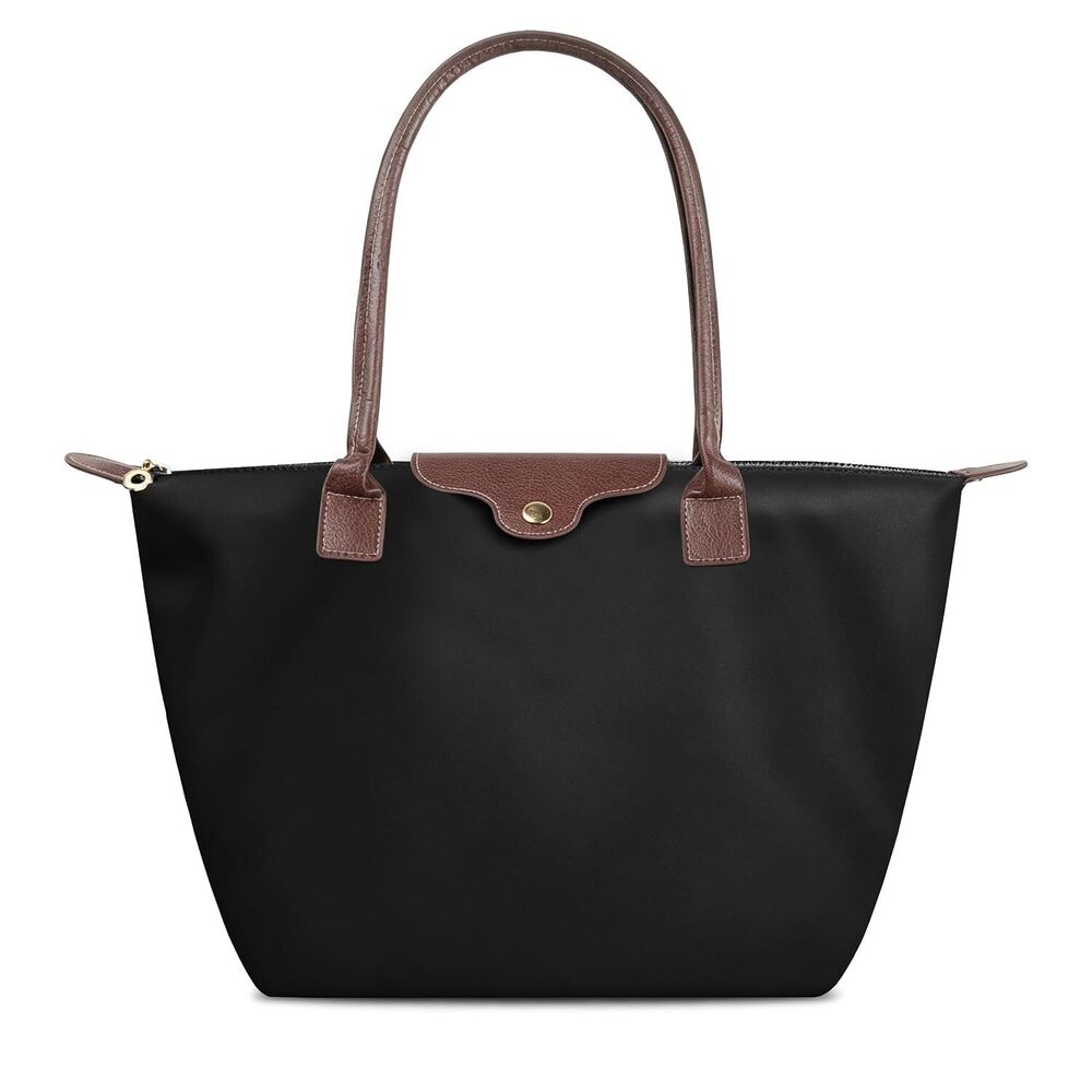 Nylon Tote Bag for Women, Lightweight Foldable Shoulder Tote with Zipper